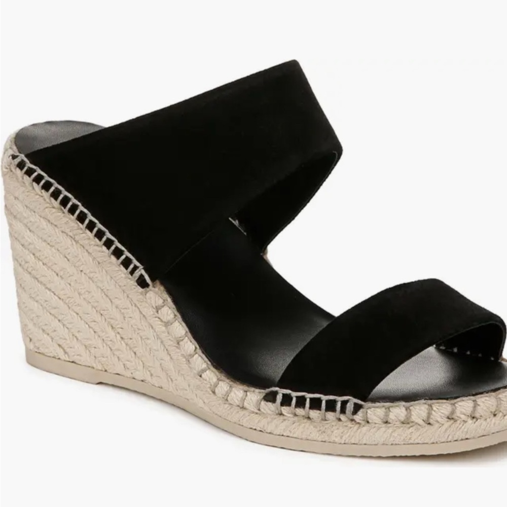 Vince Black Suede Espadrille Wedge Sandals